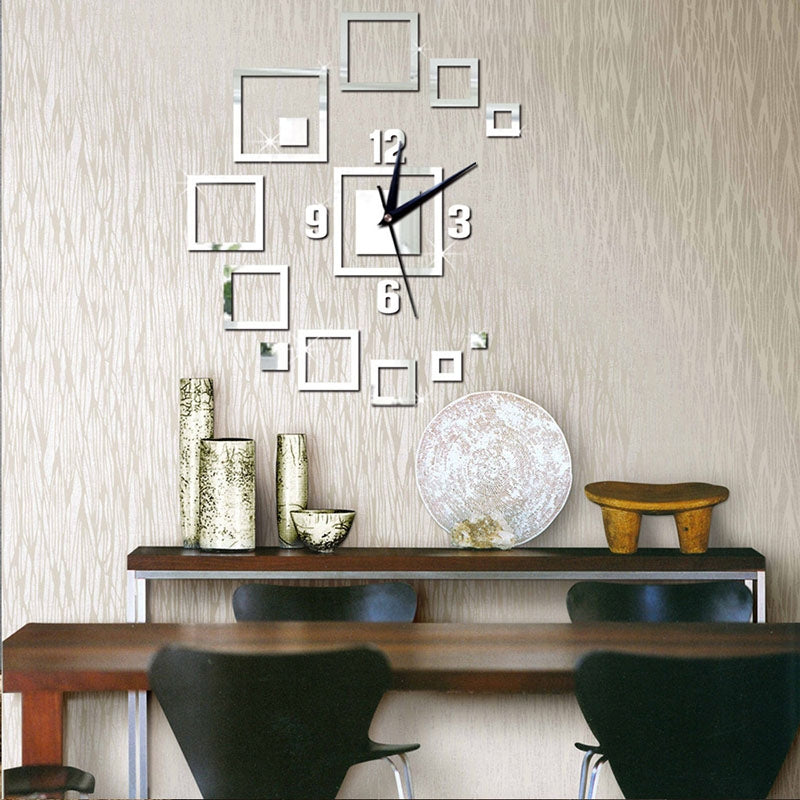 ELECTROPRIME Wall Clocks Mirror 3D Stereo Acrylic Living Room Bedroom Decoration Wall Clock Fashion DIY Creative Wall Clock(Silver)
