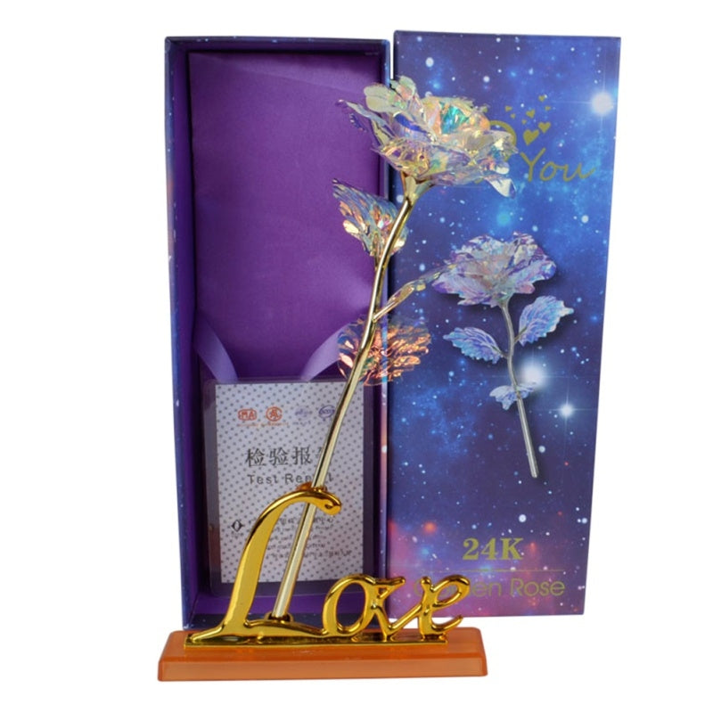 ELECTROPRIME Valentine Day Creative Gift 24K Foil Plated Rose Gold Rose Lasts Forever Love Wedding Decor Lighting Rose(No Base Have light)