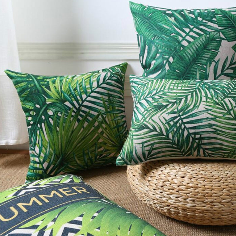 ELECTROPRIME Tropical Plants Pillow Case Polyester Decorative Pillowcases Green Leaves Throw Pillow Cover Square 45CM x45CM(1)