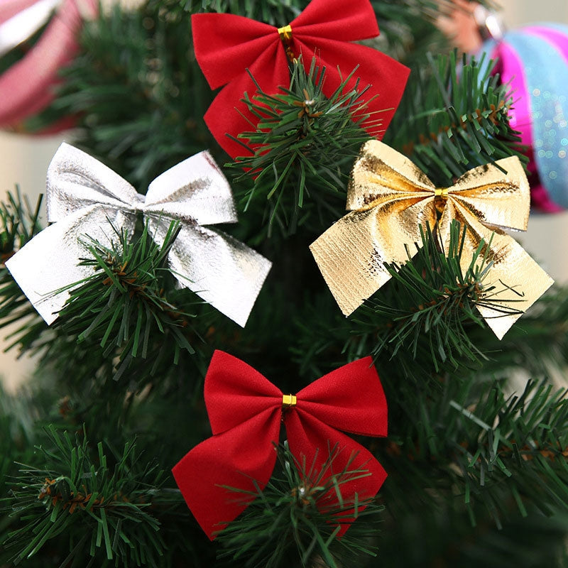 ELECTROPRIME 12 PCS Flocked Bow Christmas Tree Decoration(red)