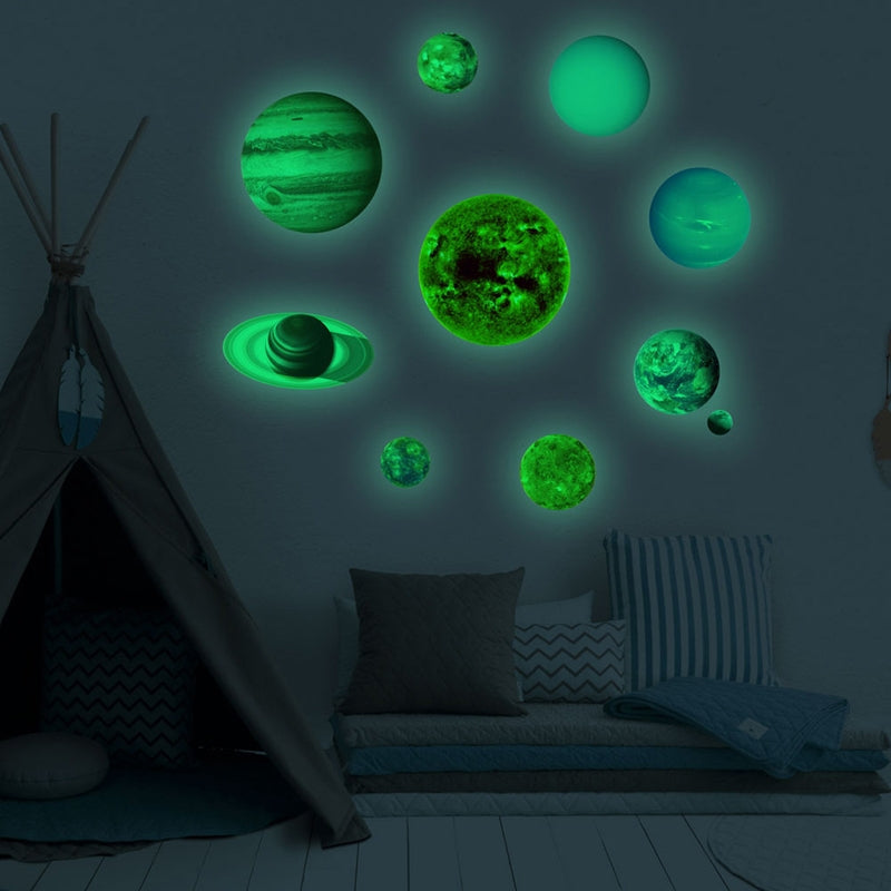 ELECTROPRIME E wall Planet Solar System Fluorescent Wall Stickers Room Bedroom Luminous Wall Stickers(Small Size)