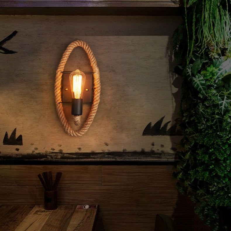ELECTROPRIME Vintage Hemp Rope Edison Light Bulb Wrought Iron Wall Lamp without Bulb(Oval)