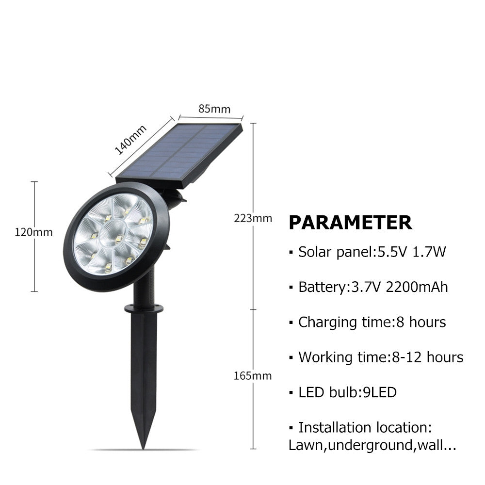 ELECTROPRIME 9 LEDs Solar Power Garden Lights LED Outdoor Garden Adjustable IP65 Waterproof Light(Warm White + White Light)