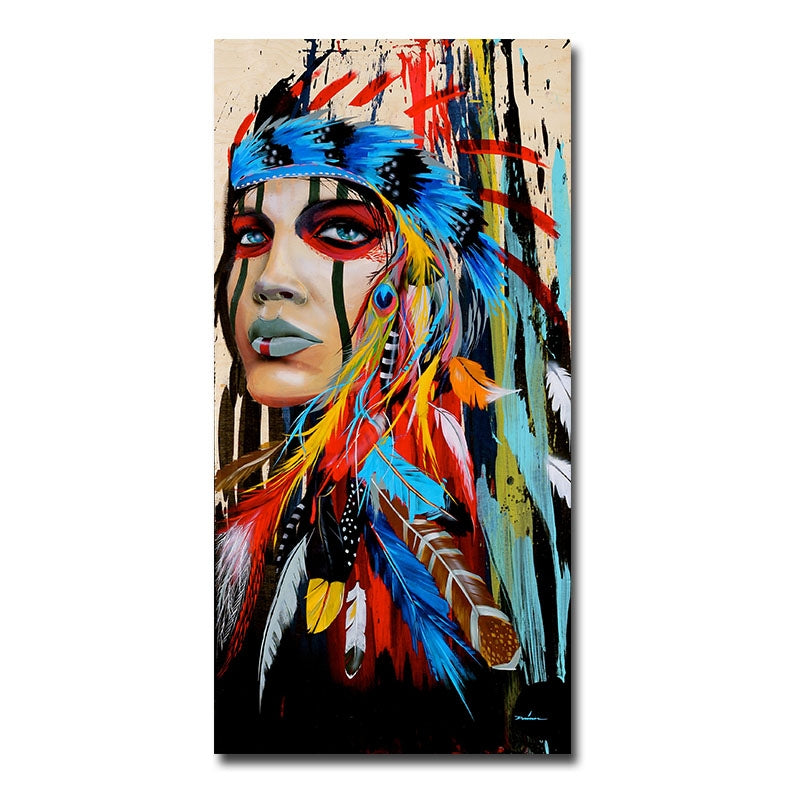 ELECTROPRIME Modern Wall Art Prints Coloful Girl Feathered Women Canvas Painting For Living Room Home Decor, Size:50X70cm
