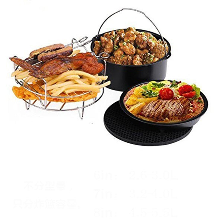 ELECTROPRIME 5 in 1 Fryer Accessory Set Multifunctional Air Fryer Set Grill Pizza Pan Five-piece set (round baking pan)