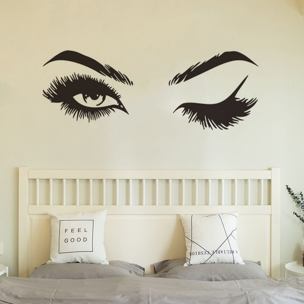 ELECTROPRIME 2 PCS/Set Makeup Shop Beauty Studio Decoration Personality Eyebrow Wall Sticker, Size:57x19cm(Black)