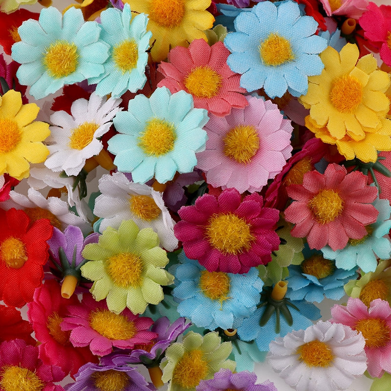 ELECTROPRIME 100 PCS 12 Leaf Sun Flower Head Simulation Small Chrysanthemum Sunflower Flower Head(Color Mixing)