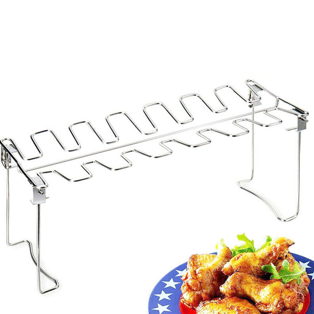 ELECTROPRIME Stainless Steel Chicken Wing Leg Barbecue Rack with Drip Pan(Silver)