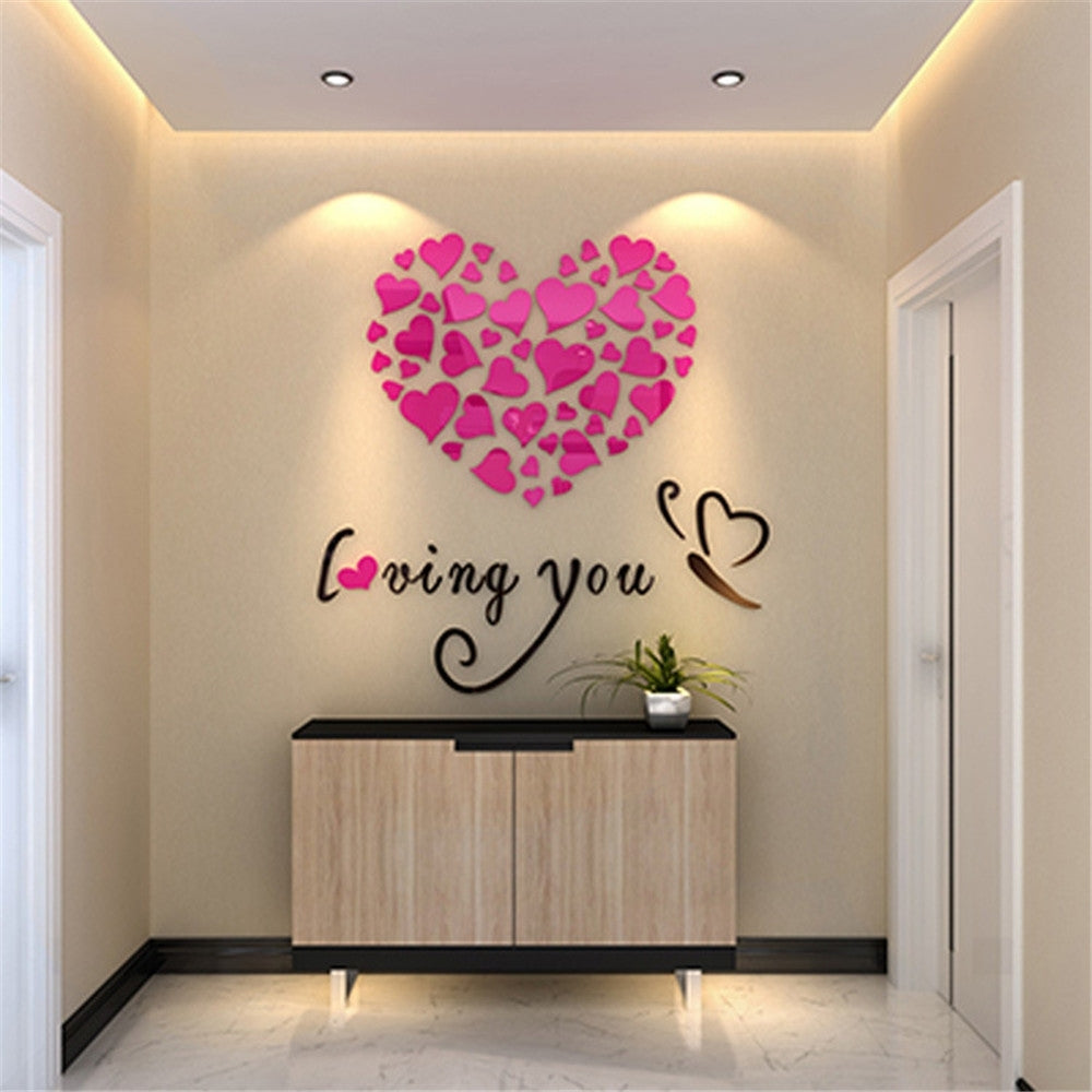 ELECTROPRIME Love Heart DIY Removable Wall Stickers Room Decor 3d Wall Stickers, Size: 40cm x 40cm(Pink)