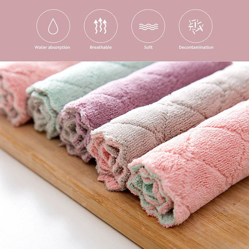 ELECTROPRIME Kitchen Rag Double-sided Water-absorbing Wipe Sink Dish Rag Non Stick Oil Furniture Cleaning Cloth Random Color Delivery, Quantity:5 PCS