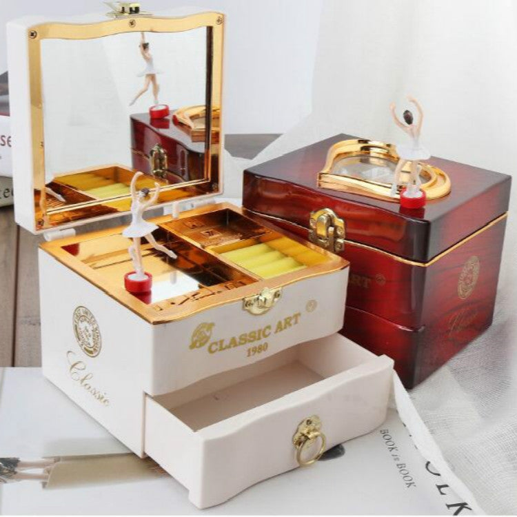 ELECTROPRIME YL2047 Classic Nostalgic Music Box Dancing Girl Clockwork Simulation Eight-toneJewelry Box(White)