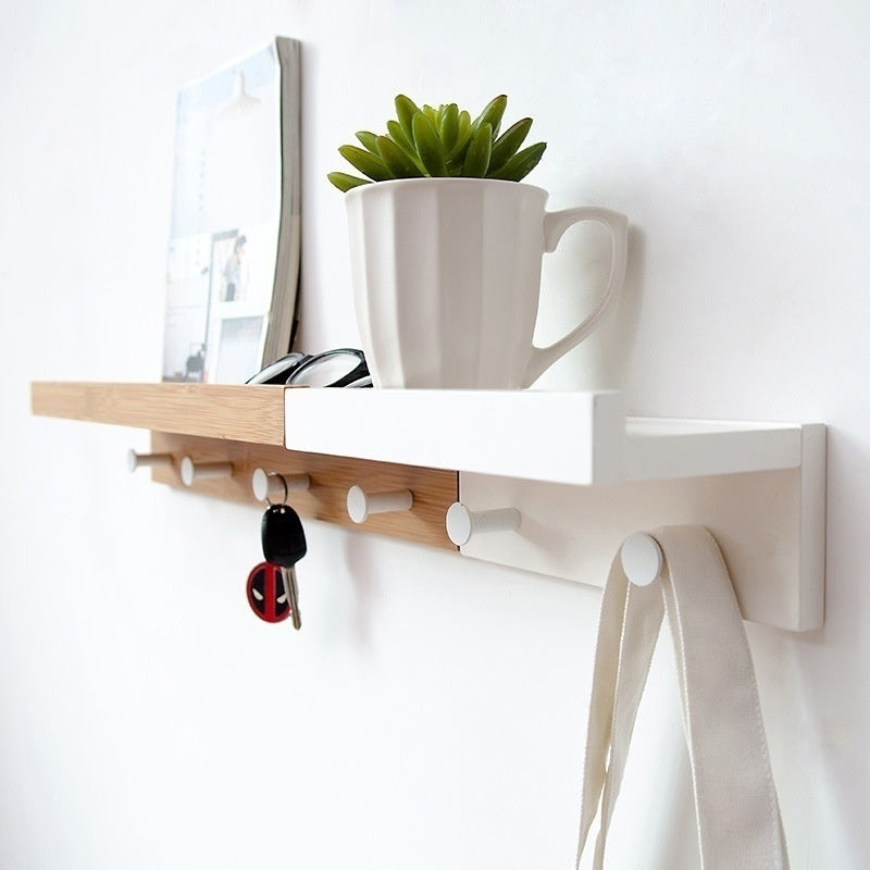 ELECTROPRIME Creative Porch Decorative Wooden Coat Rack Metal Hook Key Storage Rack, Size:5 Hooks(Wood Color)