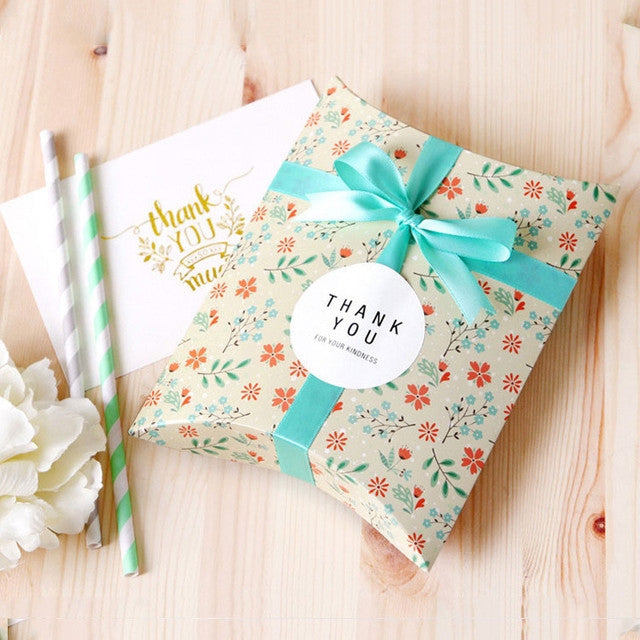 ELECTROPRIME 10 PCS Floral Candy Box Cookie Folding Box(Mint Green Floral)