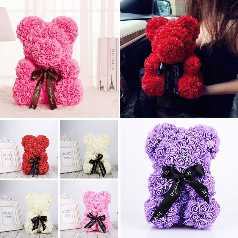 ELECTROPRIME 25cm Bear Shape Artificial Foam Roses Flower Ornament(Deep Pink)