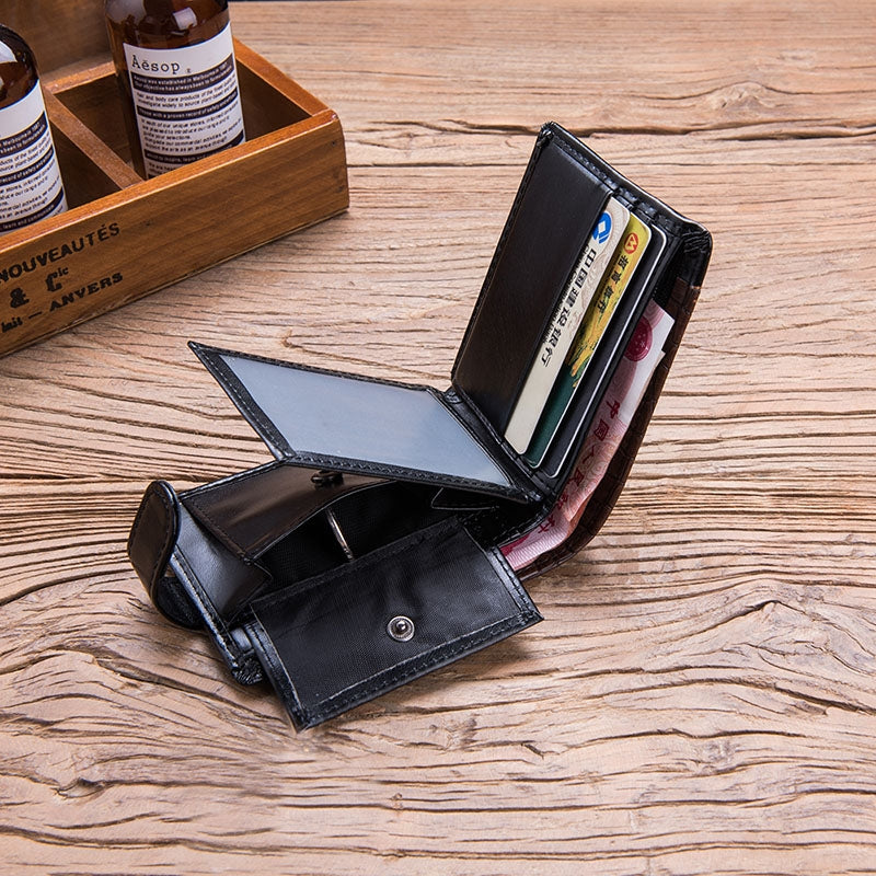 ELECTROPRIME Men Vintage Leather Hasp Short Coin Pocket Purse Card Holder Wallets(Black)