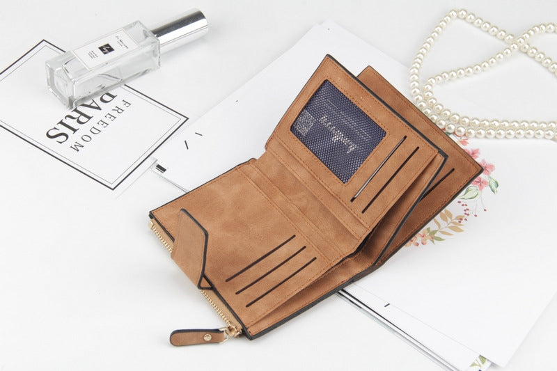 ELECTROPRIME Leather Women Hasp Small Slim Coin Pocket Purse Cards Holders Wallet(Brown)