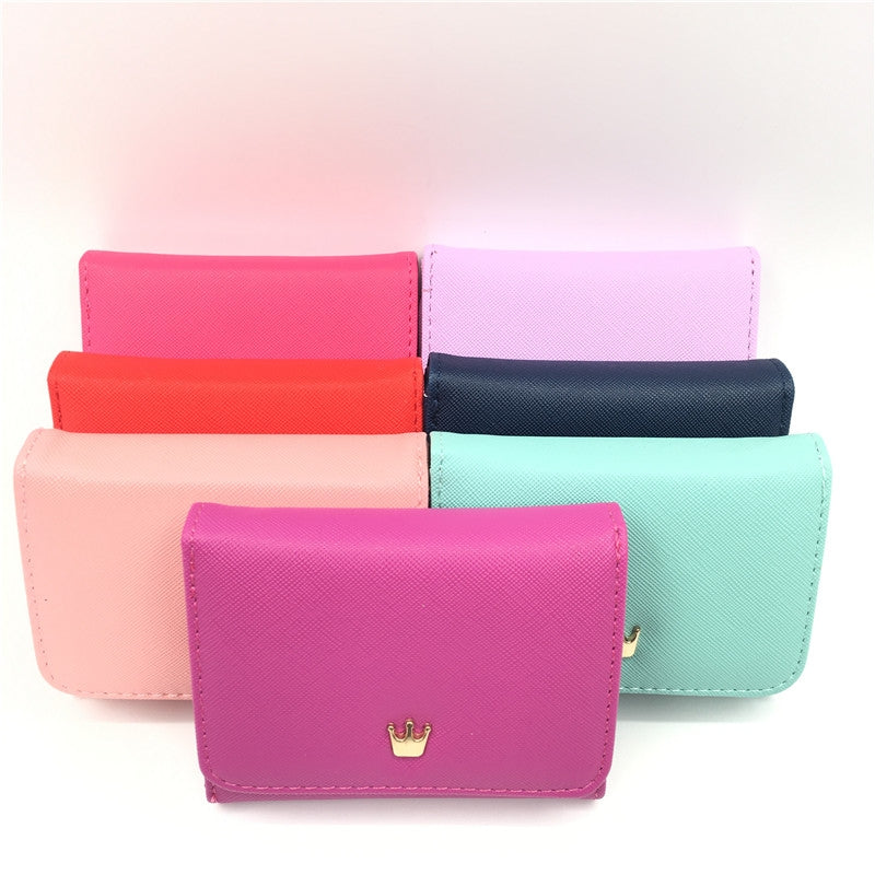 ELECTROPRIME Short Mini Women Wallets Crown Decorated Fold PU Leather Coin Purse Card Holder(Deep Purple)
