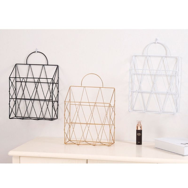 ELECTROPRIME Nordic Style Magazine Holder File Book Rack Desktop Hanging Shelf(Gold)