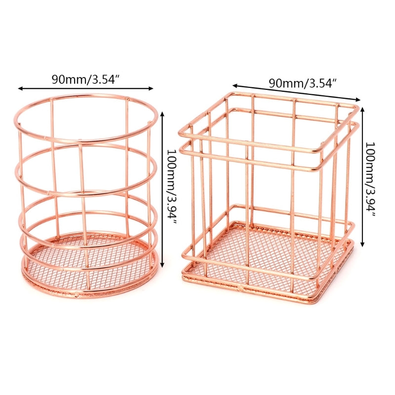 ELECTROPRIME Rose Gold Metal Pen Holder Box Case Iron Art Receiving Basket Desk Stationery Office School Desk Supplies(Square)