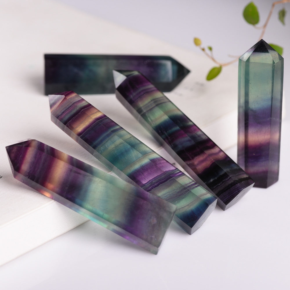 ELECTROPRIME Natural Rough Stone Hexagonal Crystal Column Colorful Fluorite Column Ornaments, Size:10.1-11 cm