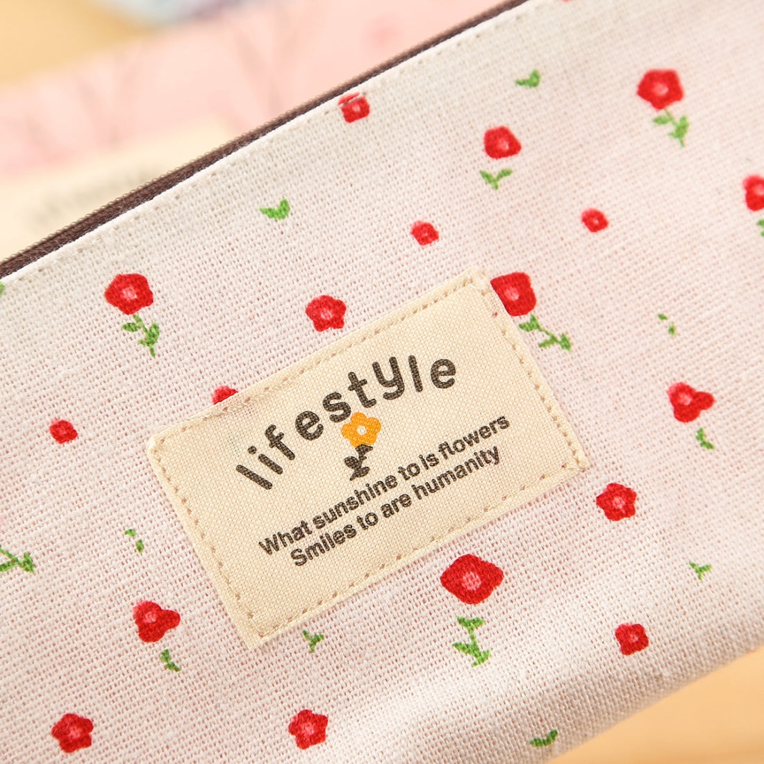 ELECTROPRIME Cute Floral Canvas Zipper Pencil Cases Flower Tree Pen Bags(Coffee Flower)