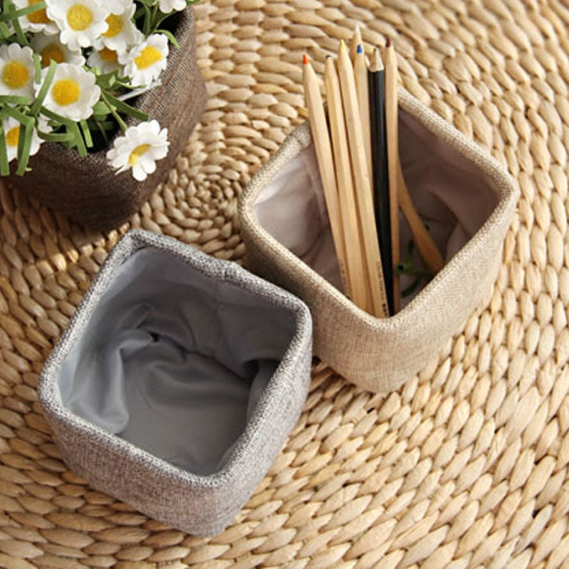 ELECTROPRIME Mini Small Linen Pen Holder Desktop Cloth Simple Stationery Holders(Khaki)