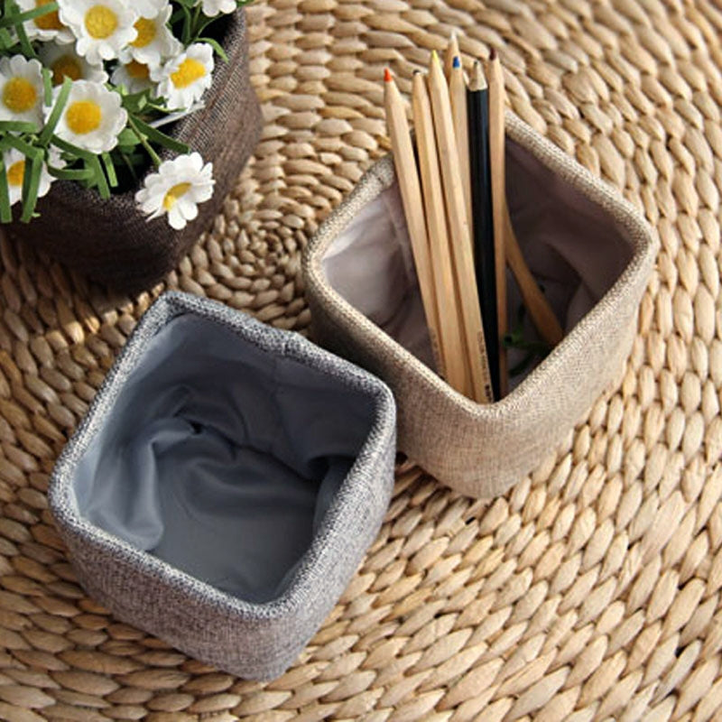 ELECTROPRIME Mini Small Linen Pen Holder Desktop Cloth Simple Stationery Holders(Coffee)
