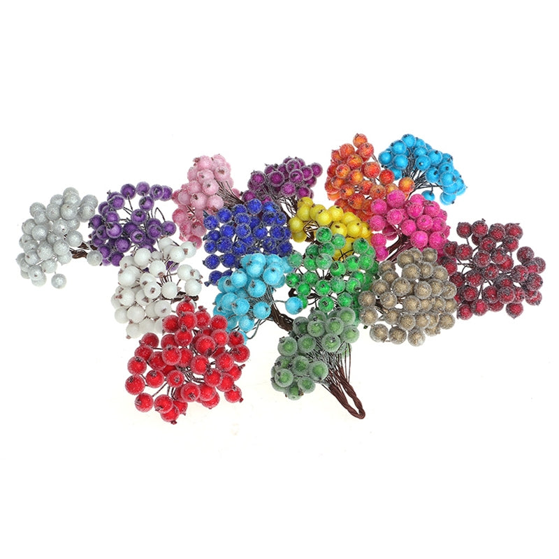 ELECTROPRIME 2 PCS 12mm Simulation Berry Frost Red Small Fruit Foam Berry DIY Accessories Flower Arrangement Material(Red)