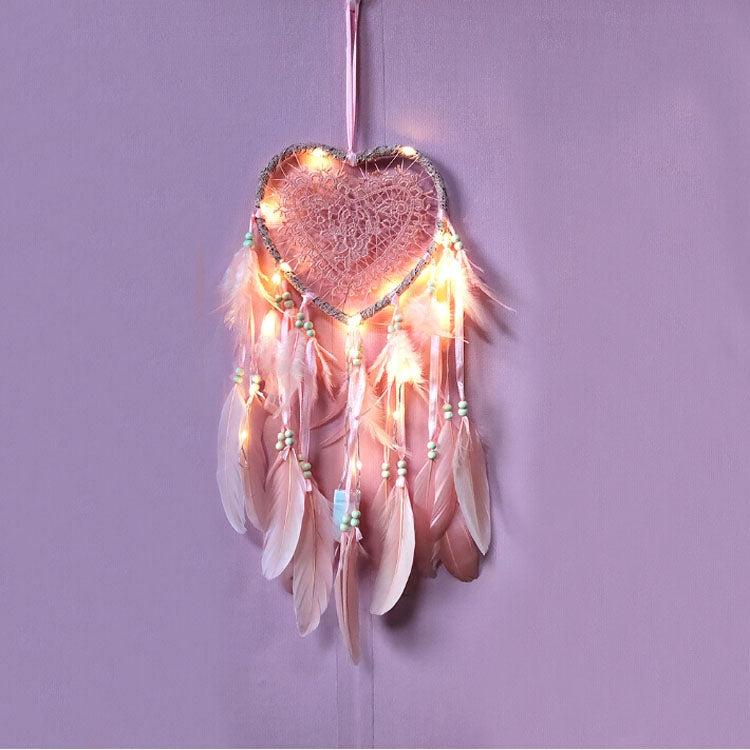 ELECTROPRIME Creative Hand-Woven Crafts Dream Catcher Home Car Wall Hanging Decoration, Type:With Light(Light Pink)