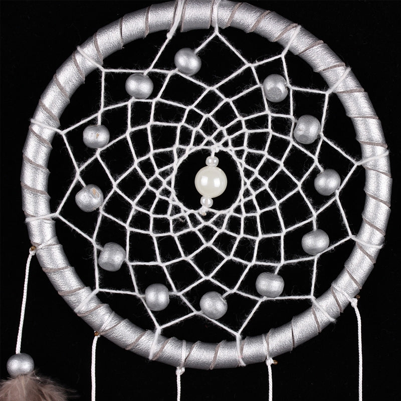 ELECTROPRIME White Dream Catcher Wall Car Hanging Decoration Silver Feather Core Bead Handmade Dreamcatcher