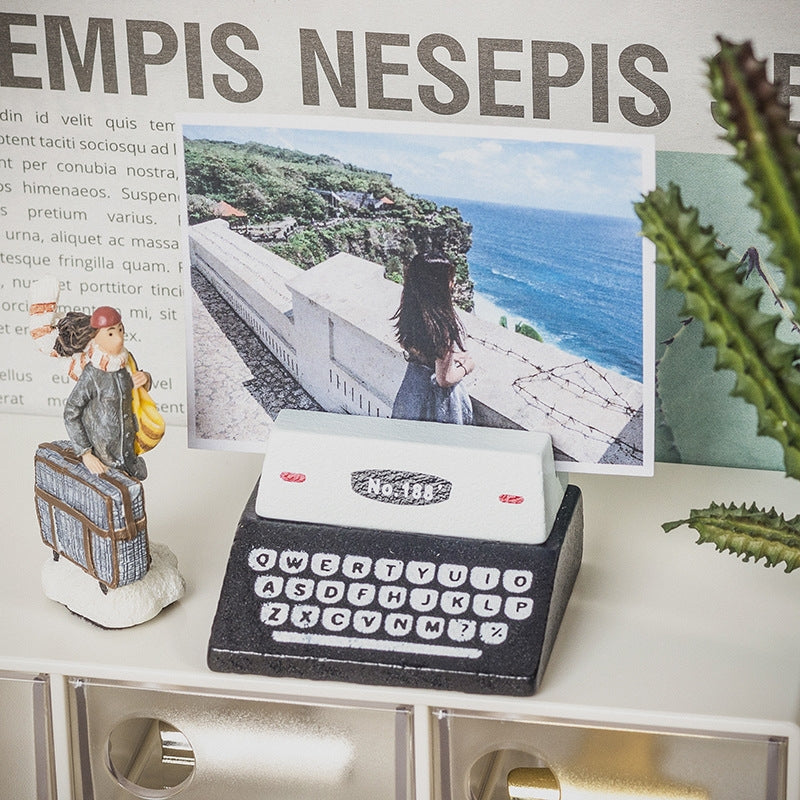 ELECTROPRIME 5 PCS Creative Coffee Vintage Wooden Typewriter Photo Card Desk Messege Memo Holder Stand Card Holder(Black)
