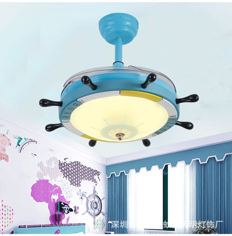 ELECTROPRIME Creative Rudder Fan Light Children Bedroom Invisible Small Ceiling Fan with 3 Gear Dimming(36 inch S Sailing / Remote Control)