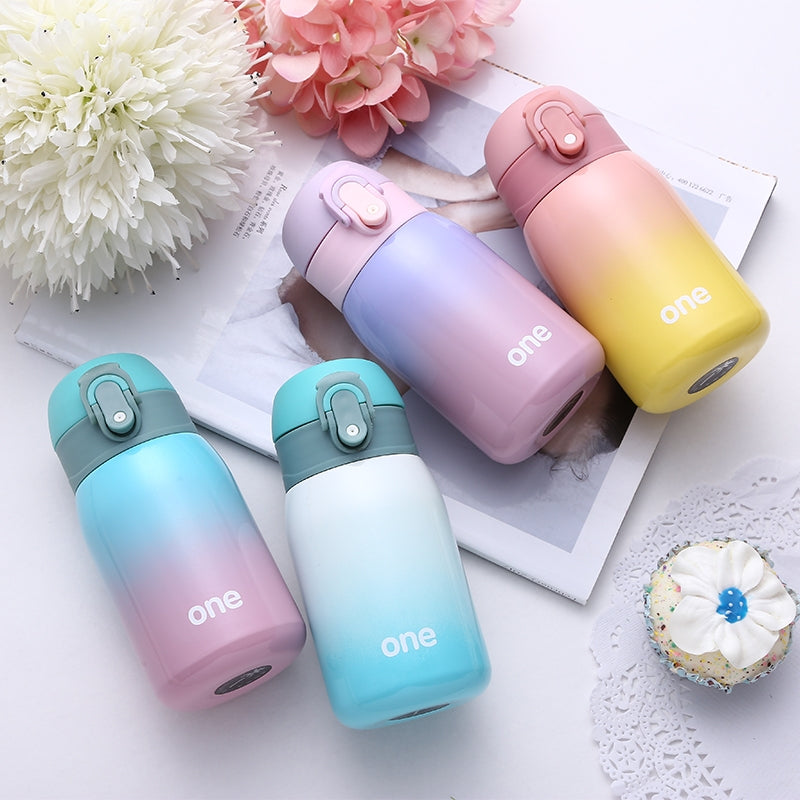ELECTROPRIME Gradient Color Baby Stainless Steel Milk Thermos Children Insulated Bottle Leak-poof Thermal Cup(260ml Purple)