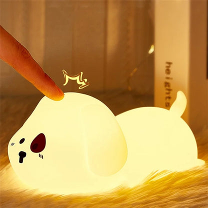Cute Dog Touch Night Lamp Bedroom Decoration LED Light USB Charging Bedside Tap Lamp