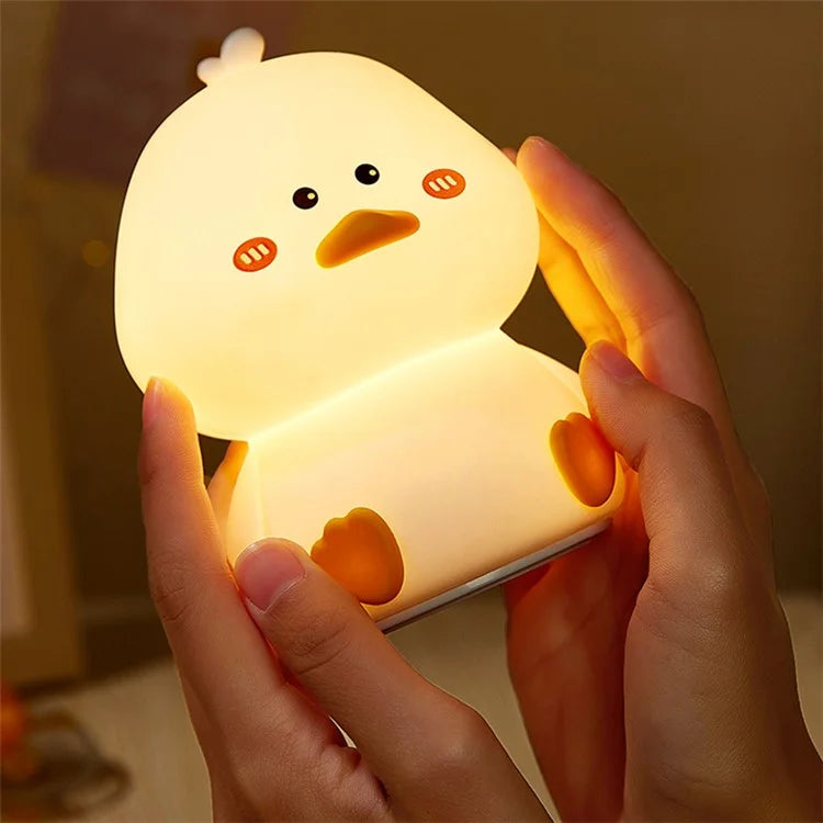 Bedroom Colorful Light Mini Duck Shape Bedside Tap Lamp USB Charging LED Night Light