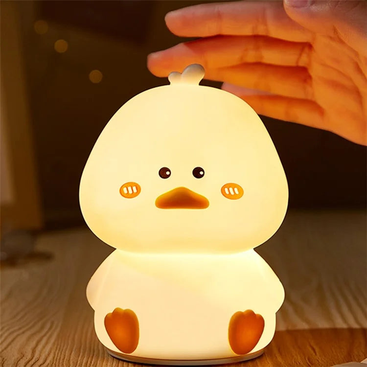 Bedroom Colorful Light Mini Duck Shape Bedside Tap Lamp USB Charging LED Night Light