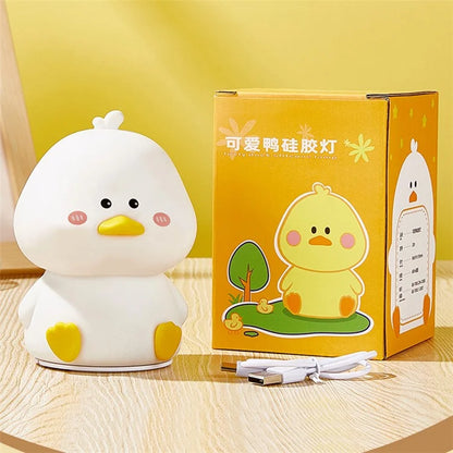 Bedroom Colorful Light Mini Duck Shape Bedside Tap Lamp USB Charging LED Night Light