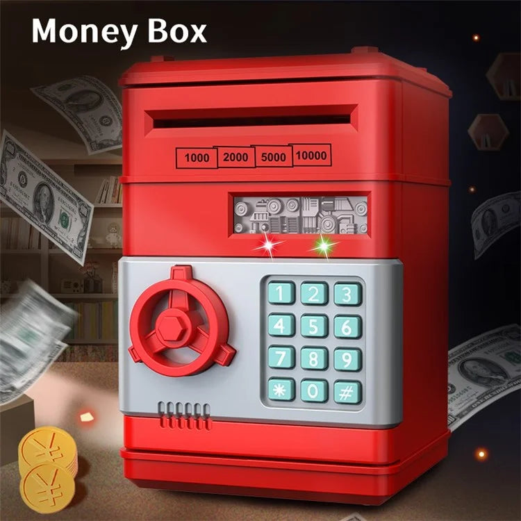 7901 Kids Cartoon Electronic ATM Password Piggy Bank Cash Coin Can Auto Scroll Paper Money Saving Box Gift