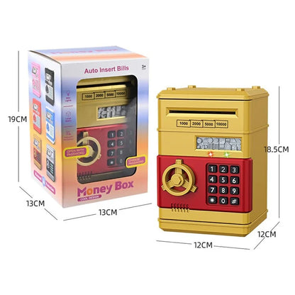7901 Kids Cartoon Electronic ATM Password Piggy Bank Cash Coin Can Auto Scroll Paper Money Saving Box Gift