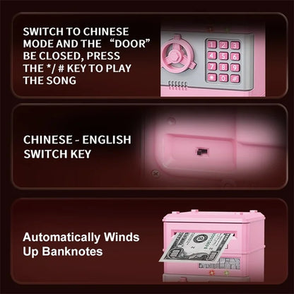 7901 Kids Cartoon Electronic ATM Password Piggy Bank Cash Coin Can Auto Scroll Paper Money Saving Box Gift