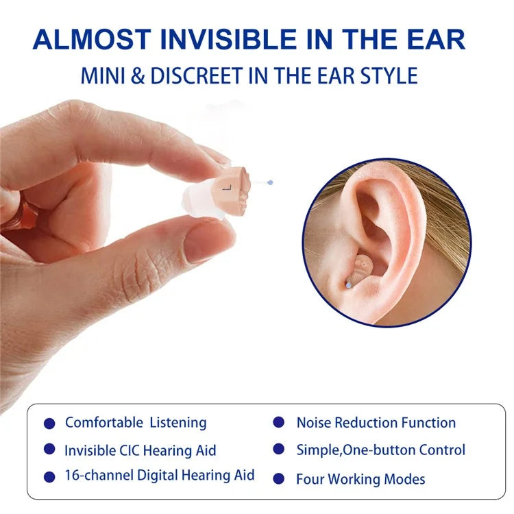 F23D3 Invisible CIC Hearing Amplifier 16 Channels Noise Reduction Wireless Hearing Aid for Elderly Deaf, Single Ear