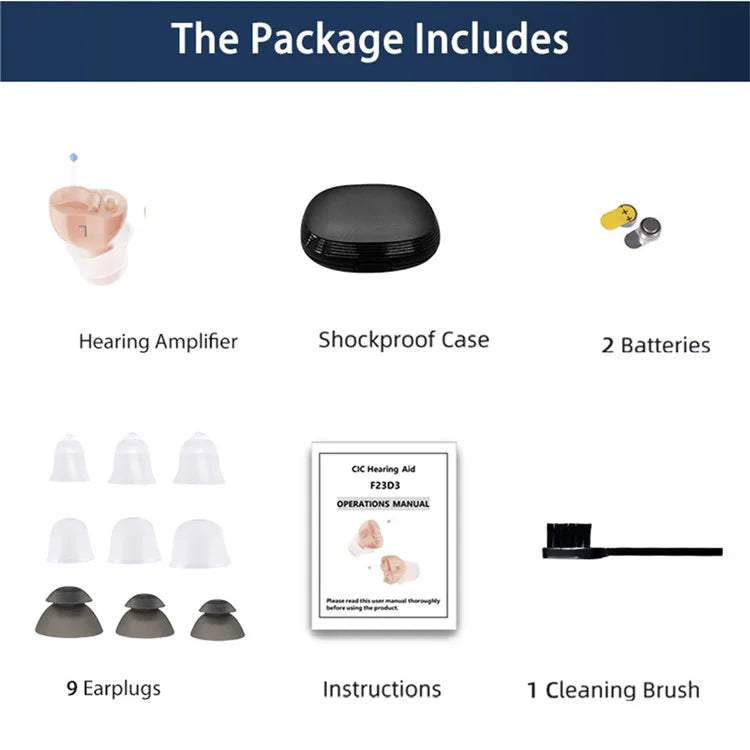 F23D3 Invisible CIC Hearing Amplifier 16 Channels Noise Reduction Wireless Hearing Aid for Elderly Deaf, Single Ear