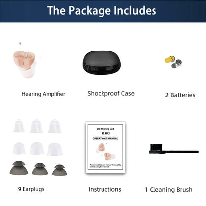 F23D3 Invisible CIC Hearing Amplifier 16 Channels Noise Reduction Wireless Hearing Aid for Elderly Deaf, Single Ear