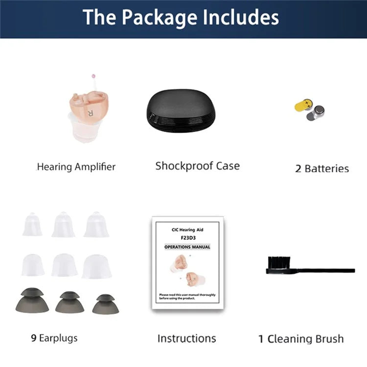 F23D3 Invisible CIC Hearing Amplifier 16 Channels Noise Reduction Wireless Hearing Aid for Elderly Deaf, Single Ear