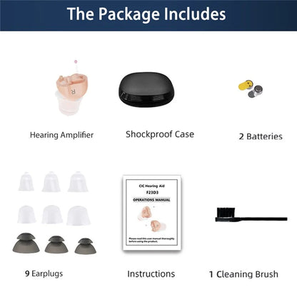 F23D3 Invisible CIC Hearing Amplifier 16 Channels Noise Reduction Wireless Hearing Aid for Elderly Deaf, Single Ear