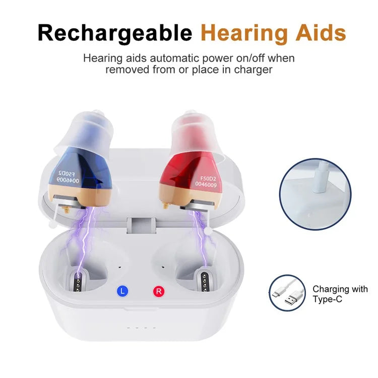 F50D2 Invisible In-Ear Digital Hearing Aid Elderly Noise Reduction Hearing Amplifier (Single Ear)