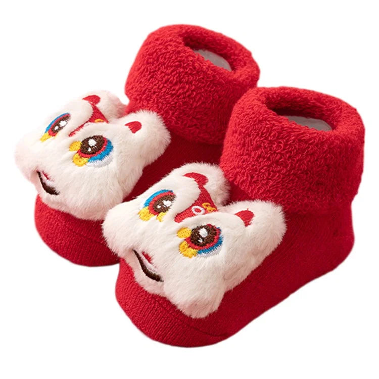 New Year Anti-Slip Baby Floor Socks Cute 3D Cartoon Winter Toddler Walking Socks