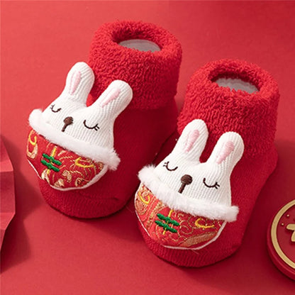 New Year Anti-Slip Baby Floor Socks Cute 3D Cartoon Winter Toddler Walking Socks