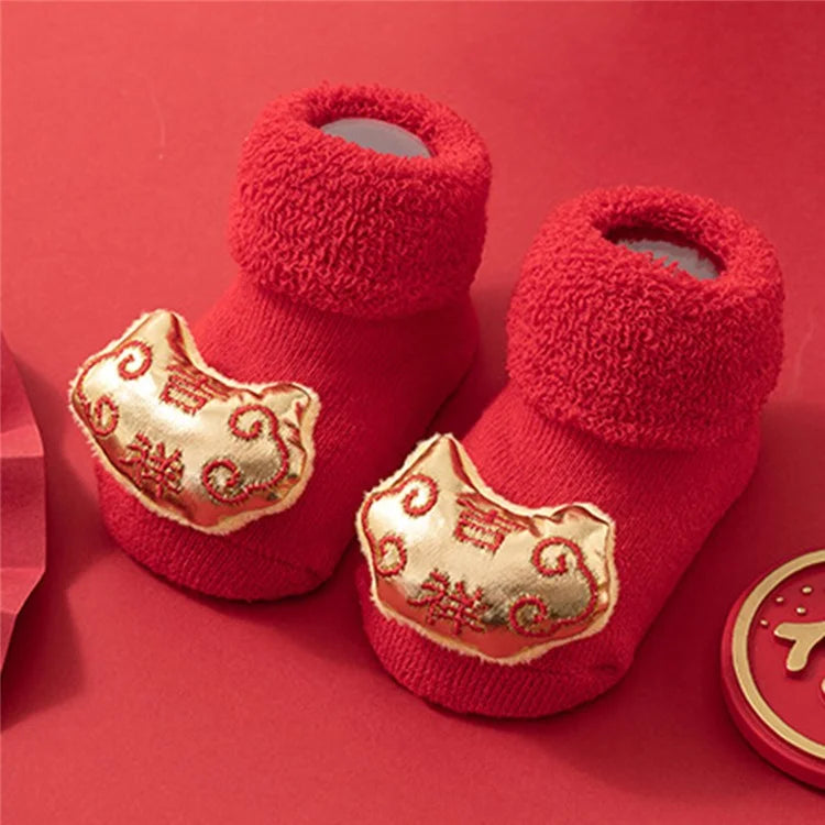 New Year Anti-Slip Baby Floor Socks Cute 3D Cartoon Winter Toddler Walking Socks