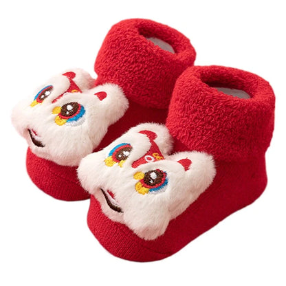 New Year Anti-Slip Baby Floor Socks Cute 3D Cartoon Winter Toddler Walking Socks